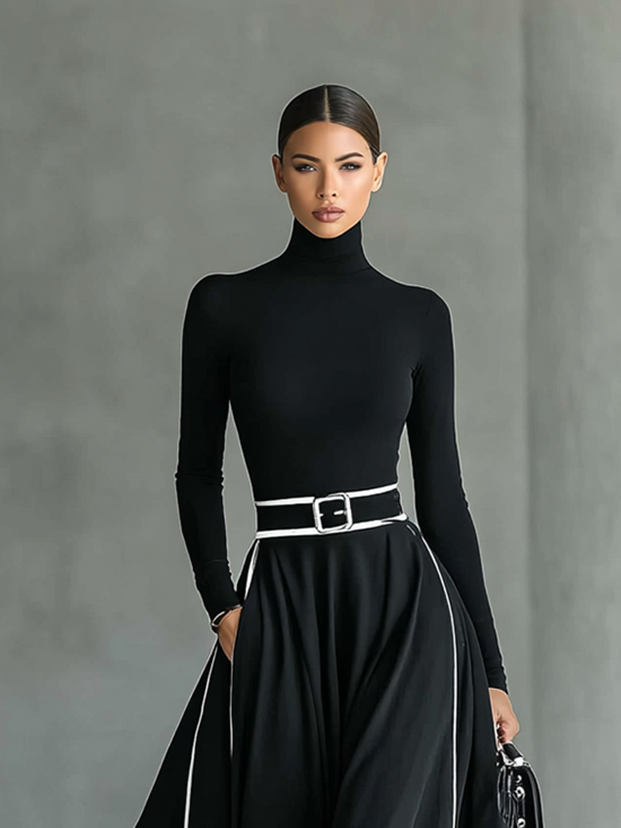 The Wilhelmina – Women's High Collar Long Sleeve Maxi Dress | Huna