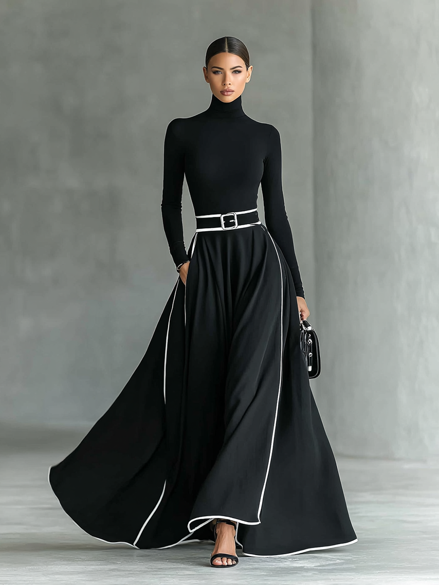 The Wilhelmina – Women's High Collar Long Sleeve Maxi Dress | Huna
