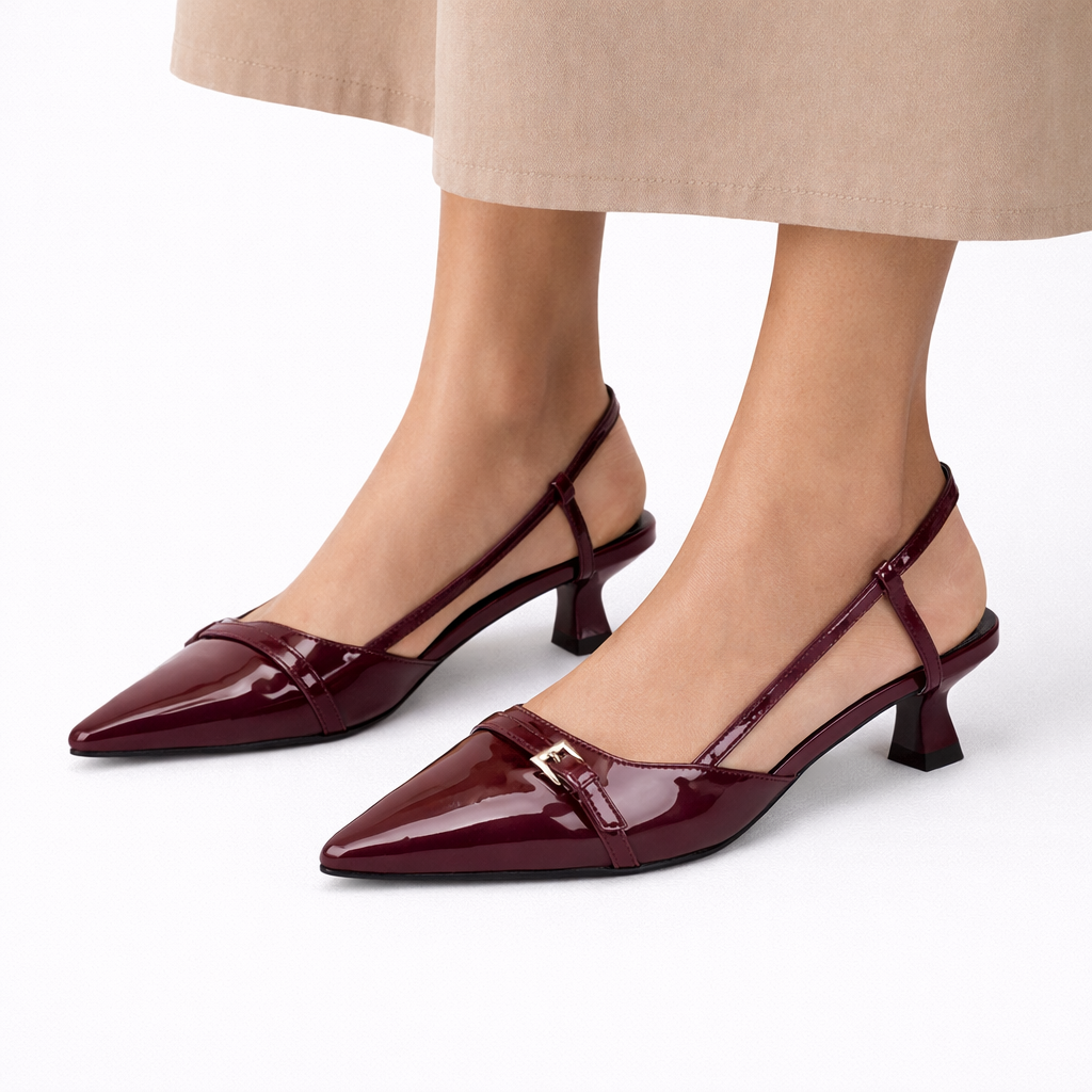Black Slingback Heels Patent Leather Elegant Pointed Toe