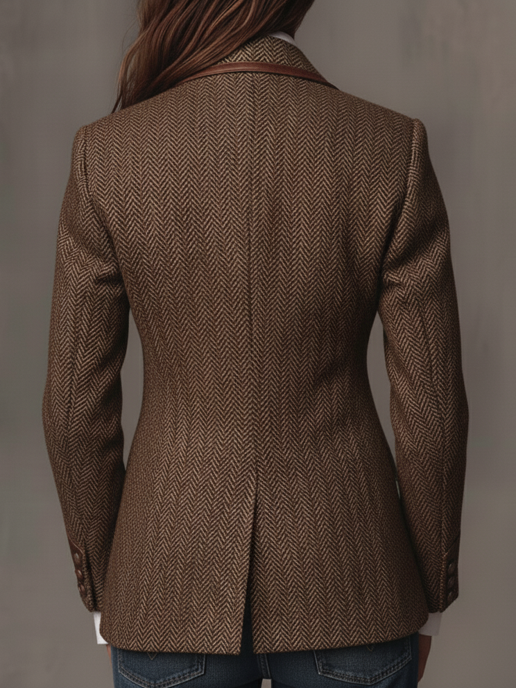 Women's Tweed Blazer UK – Herringbone Leather Trim | The Wren | Huna