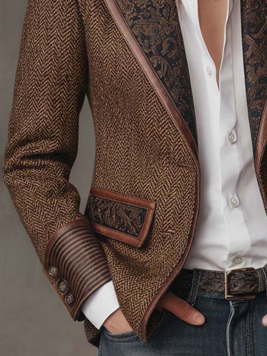 Women's Tweed Blazer UK – Herringbone Leather Trim | The Wren | Huna