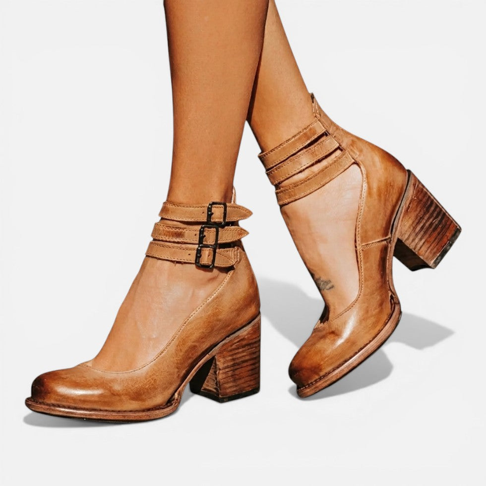 Women's Buckle Ankle Boots – stable block heel, view 1 | The Calliope | Huna