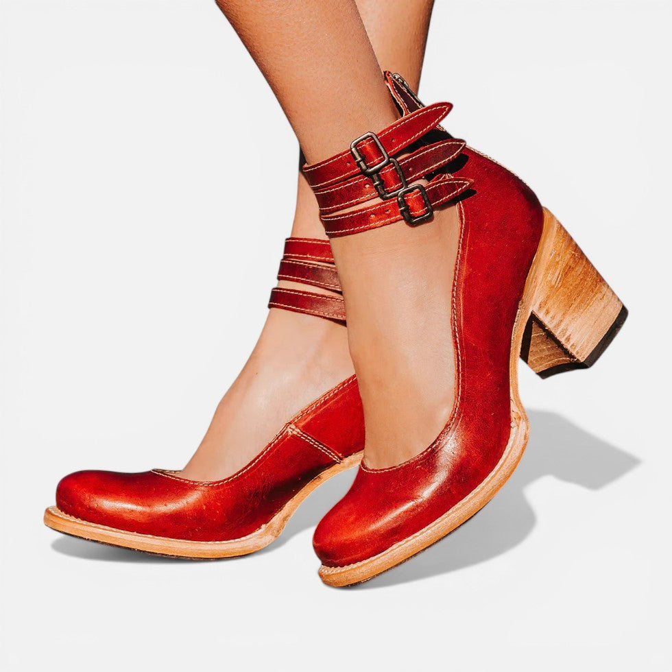 Women's Buckle Ankle Boots – stable block heel, view 5 | The Calliope | Huna