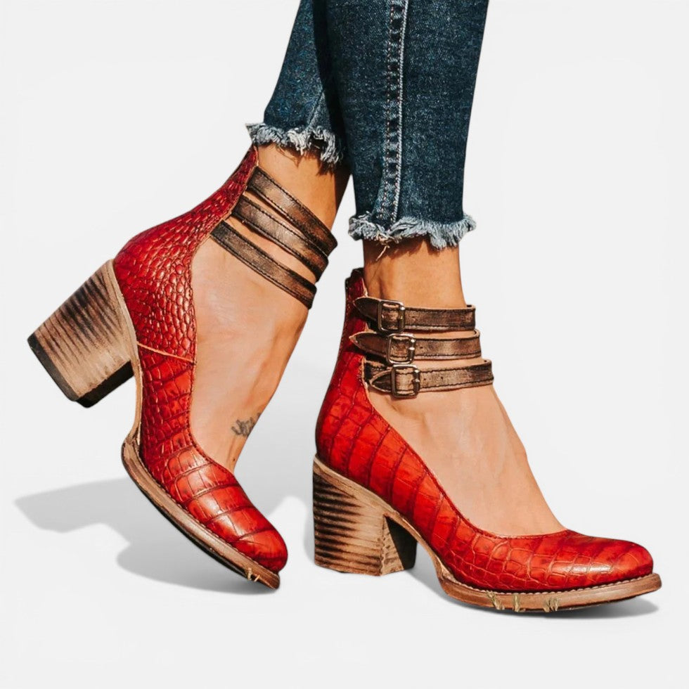 Women's Buckle Ankle Boots – stable block heel, view 6 | The Calliope | Huna
