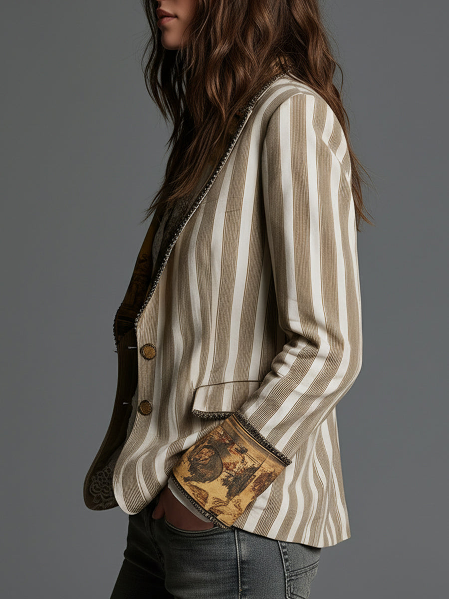 Women's Striped Blazer UK – Bohemian Printed Lapels | The Saskia | Huna