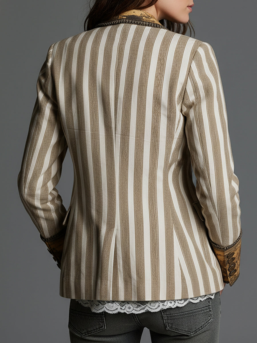 Women's Striped Blazer UK – Bohemian Printed Lapels | The Saskia | Huna