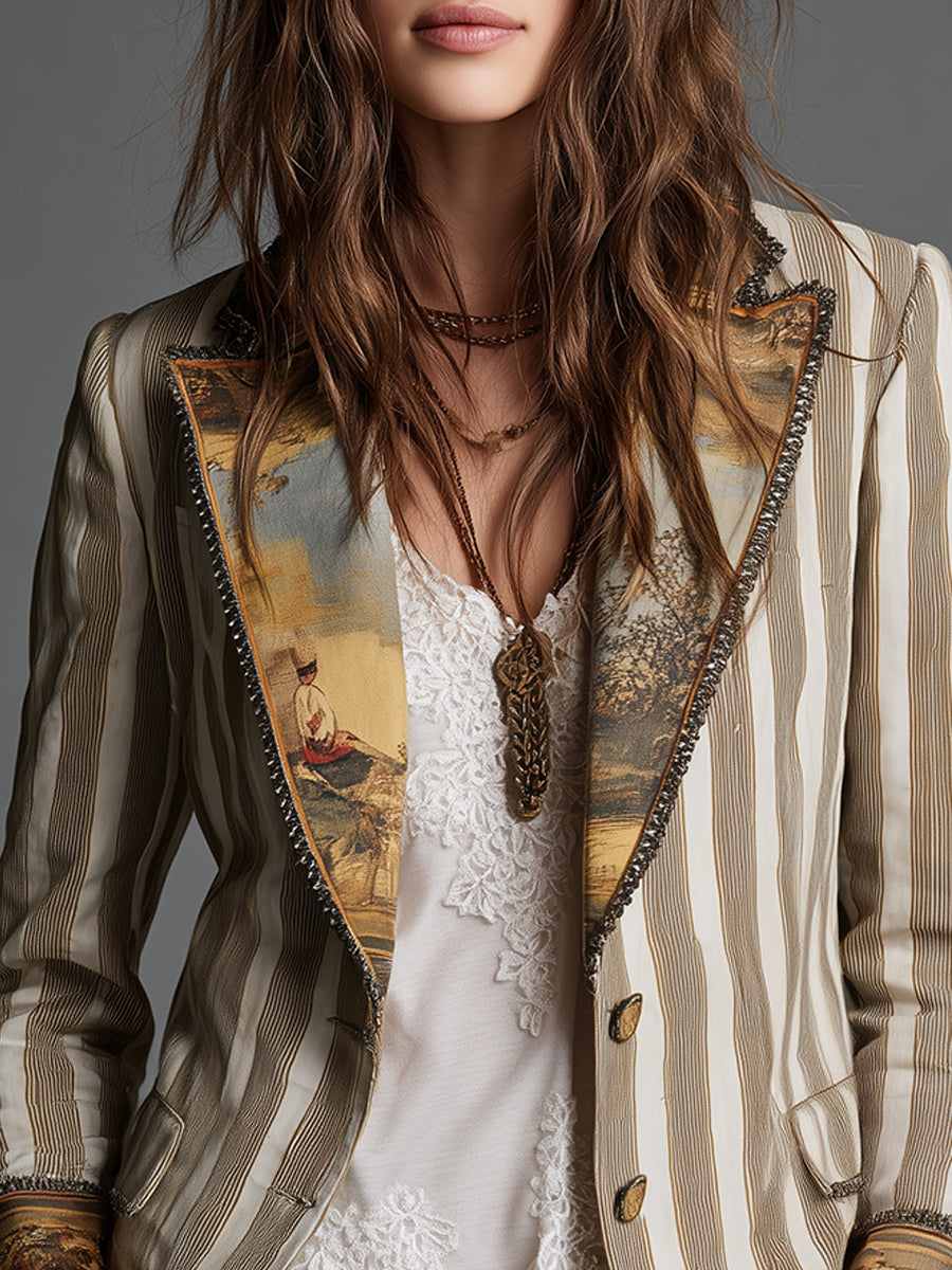 Women's Striped Blazer UK – Bohemian Printed Lapels | The Saskia | Huna