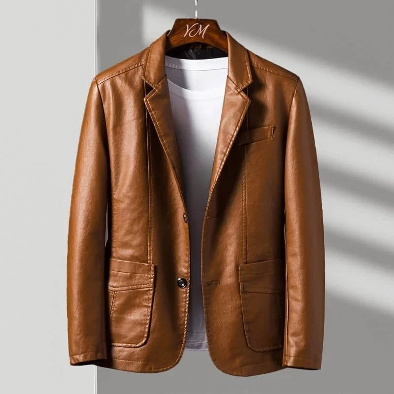 Men's leather look biker jacket – The Bramwell by Huna – product view 1