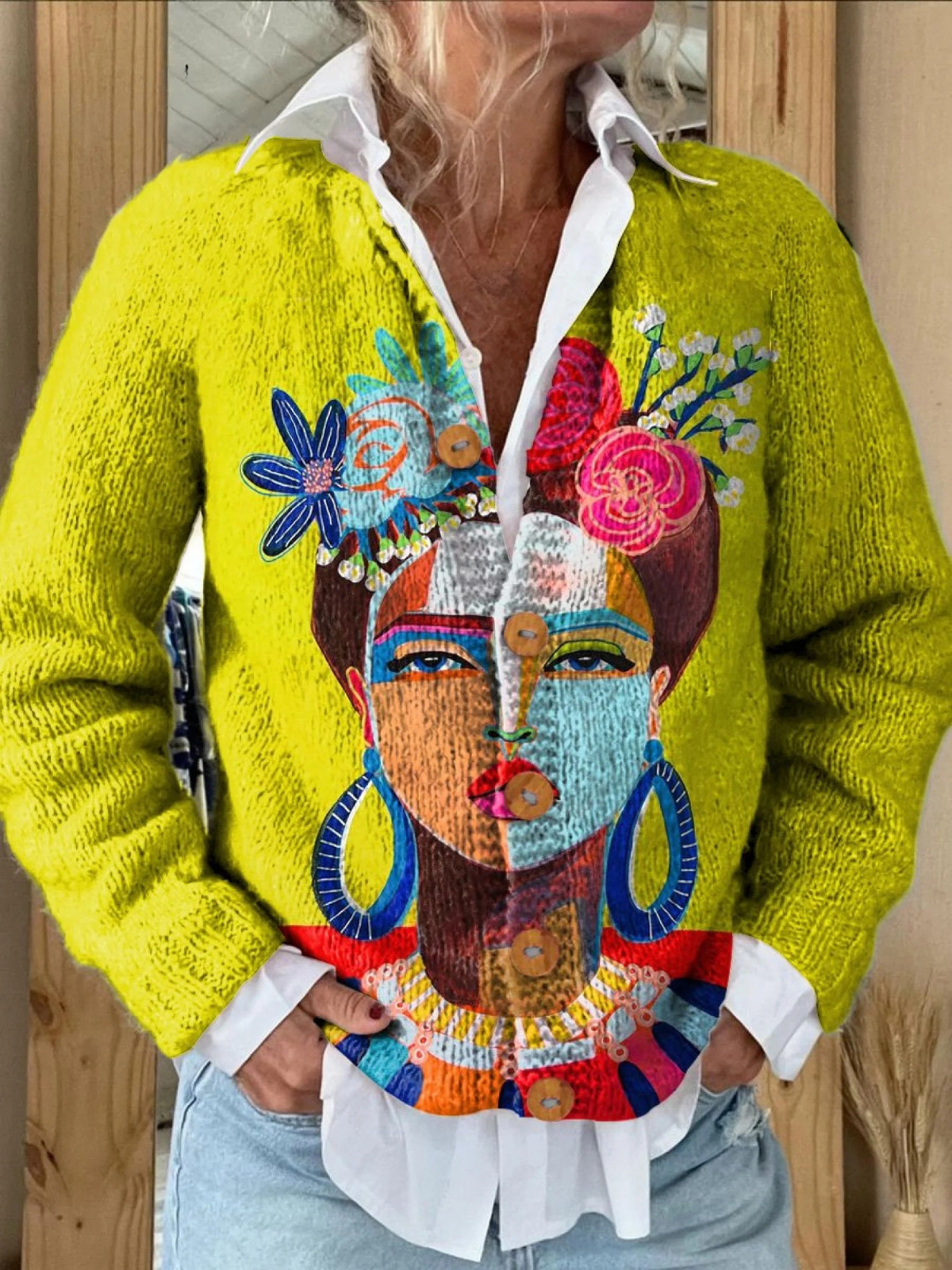Women's Buttoned Cardigan UK – Autumnal Print | The Freda | Huna