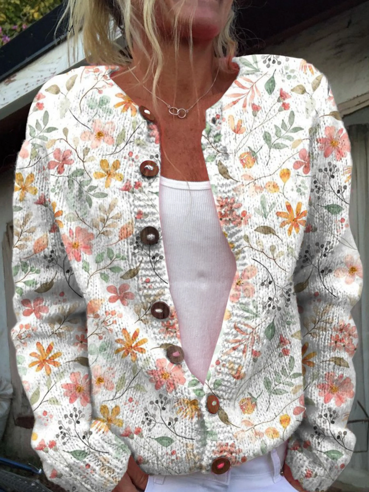 Women's Buttoned Cardigan UK – Floral Print Soft Knit | The Primrose | Huna