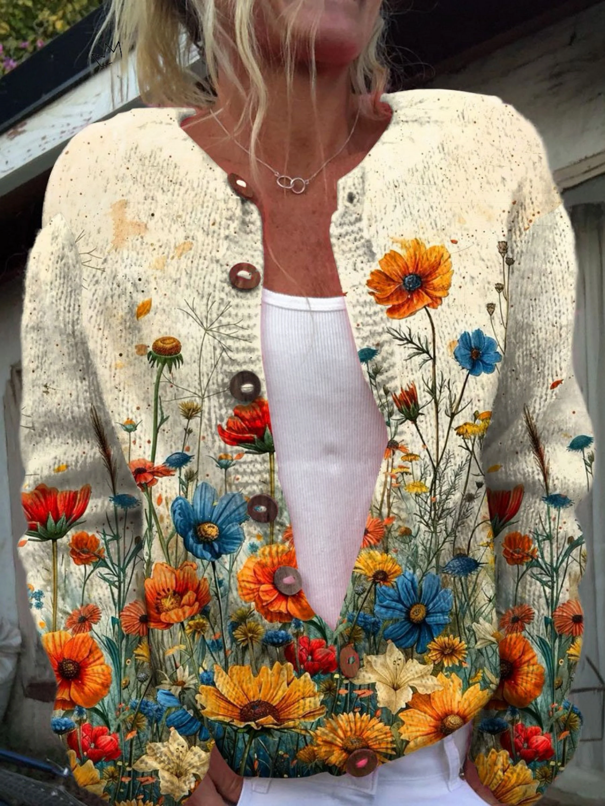 Women's Buttoned Cardigan UK – Vintage Floral Knit | The Perpetua | Huna