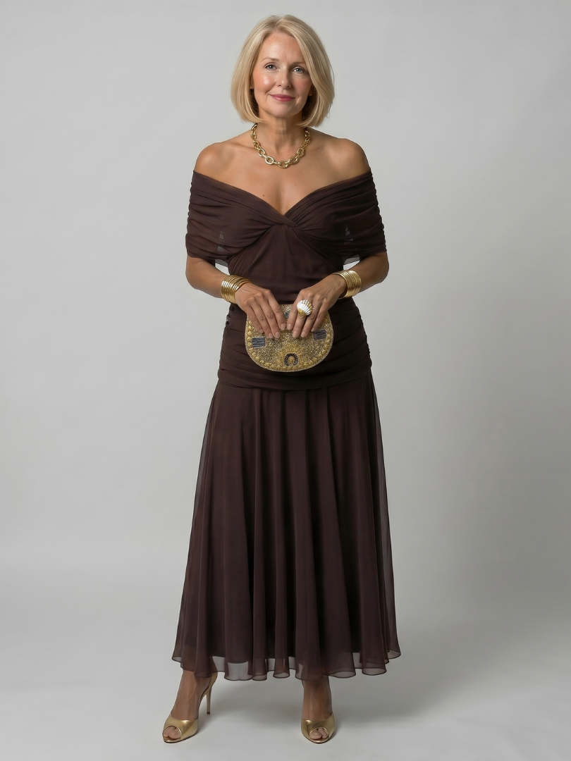 Calen – Women's Off Shoulder Midi Dress | Huna