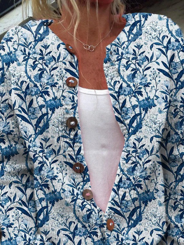 Women's Cardigan UK – Blue White Floral Knit | The Blythe | Huna