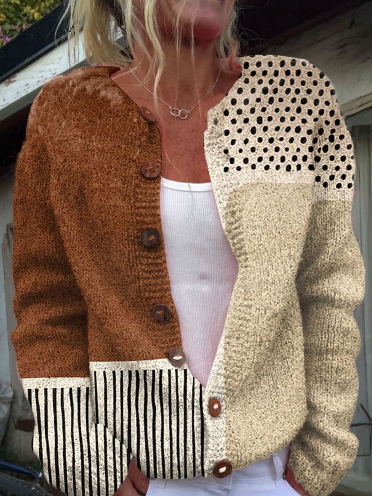 Women's Cardigan UK – Polka Dot Print Buttoned | The Marisol | Huna