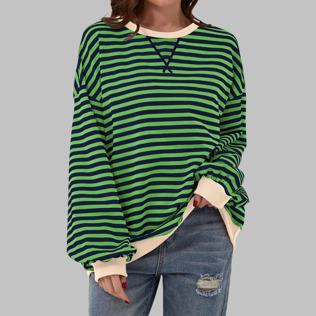 Women's Striped Sweatshirt UK – Casual Round Neck Long Sleeve | The Maribel | Huna
