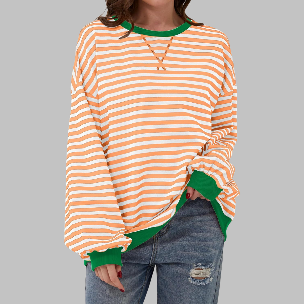 Women's Striped Sweatshirt UK – Casual Round Neck Long Sleeve | The Maribel | Huna