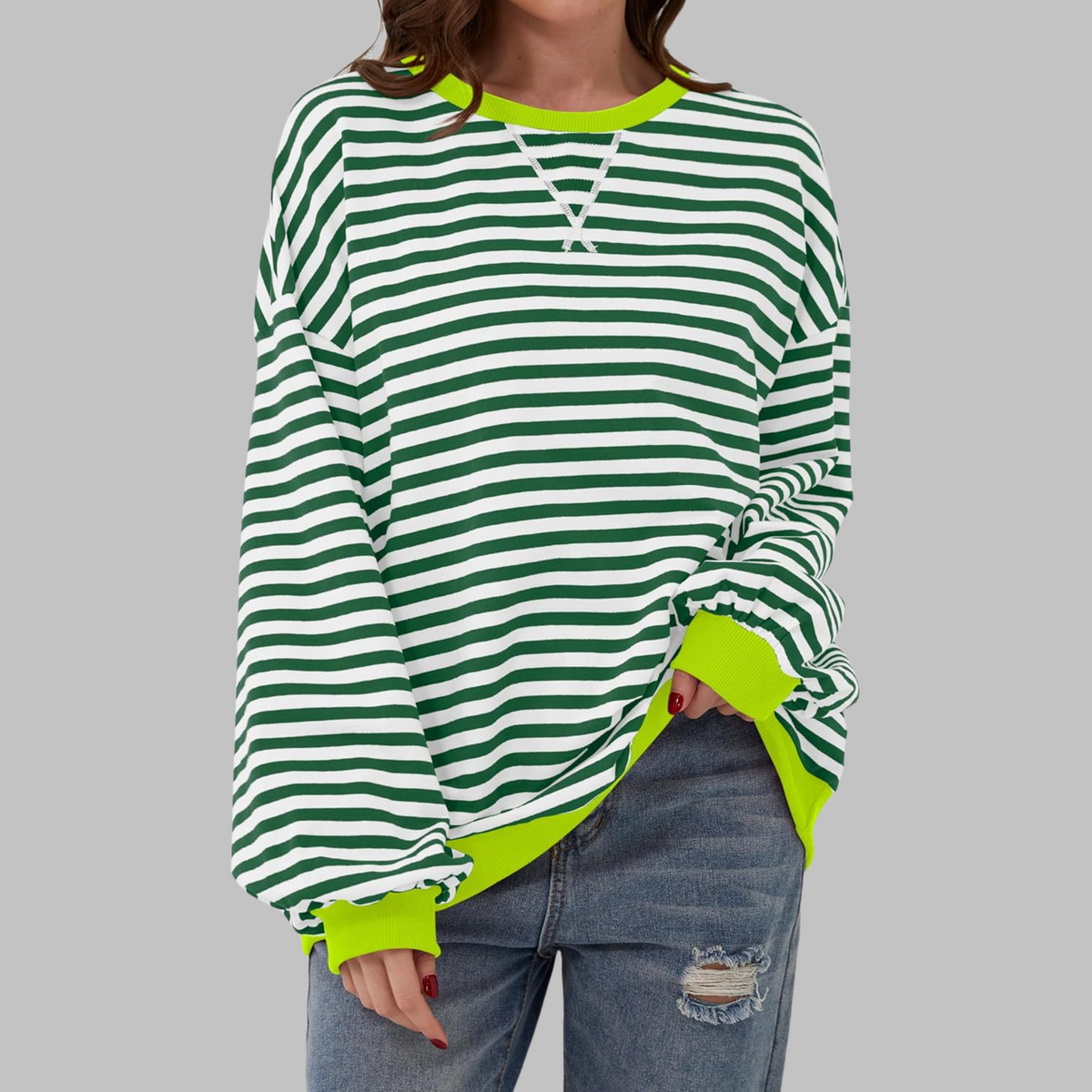 Women's Striped Sweatshirt UK – Casual Round Neck Long Sleeve | The Maribel | Huna