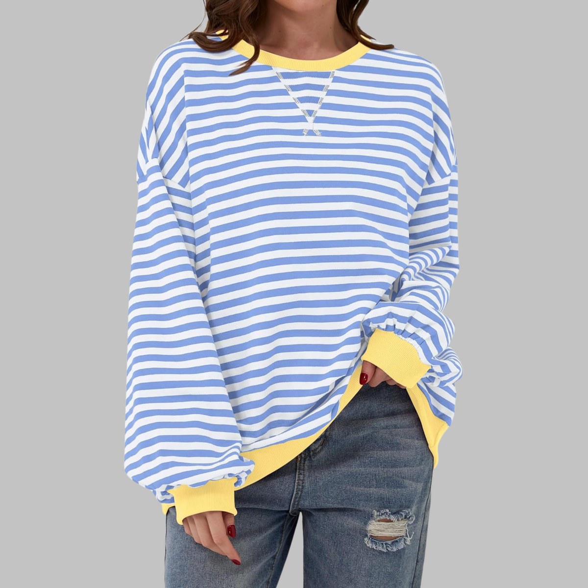Women's Striped Sweatshirt UK – Casual Round Neck Long Sleeve | The Maribel | Huna