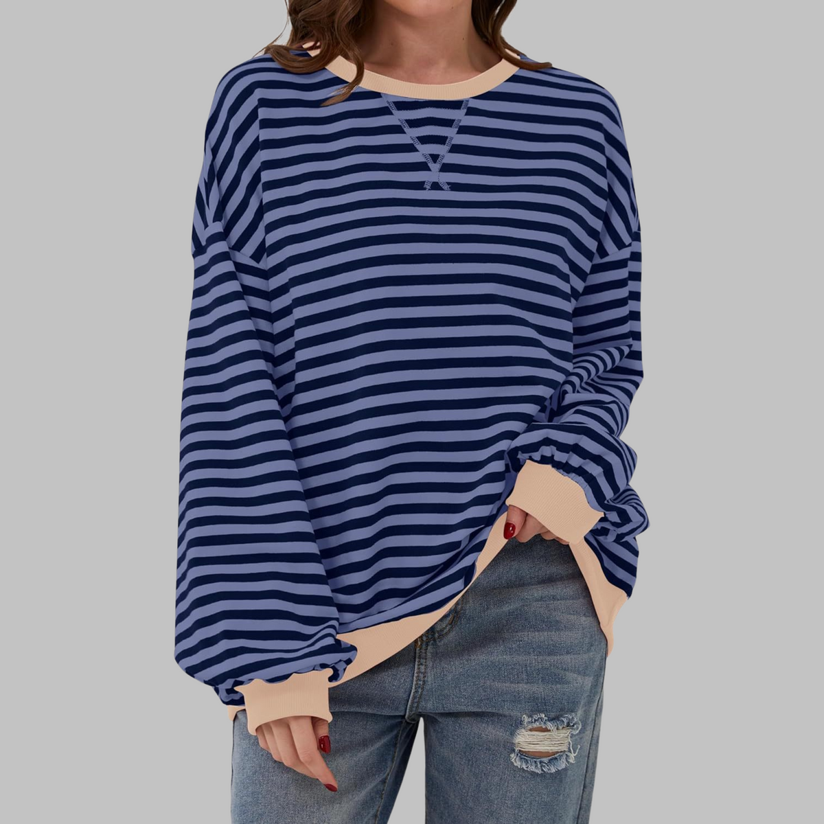 Women's Striped Sweatshirt UK – Casual Round Neck Long Sleeve | The Maribel | Huna