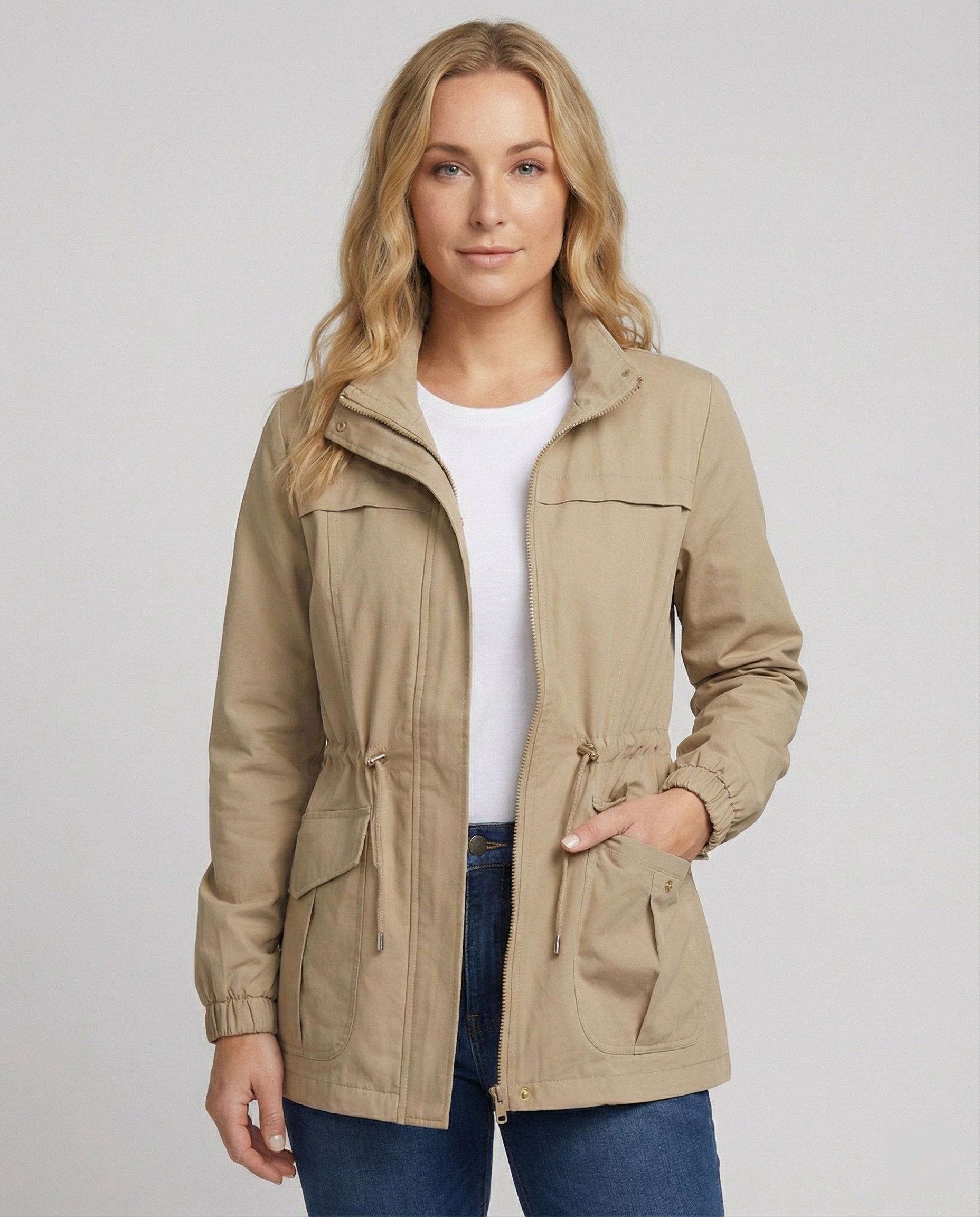Women's Utility Jacket UK – Drawstring Waist Flap Pockets | The Sunniva | Huna