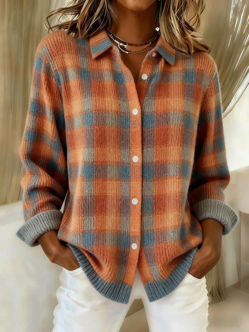 Women's Checked Cardigan UK – Cotton Blend | The Sofia | Huna