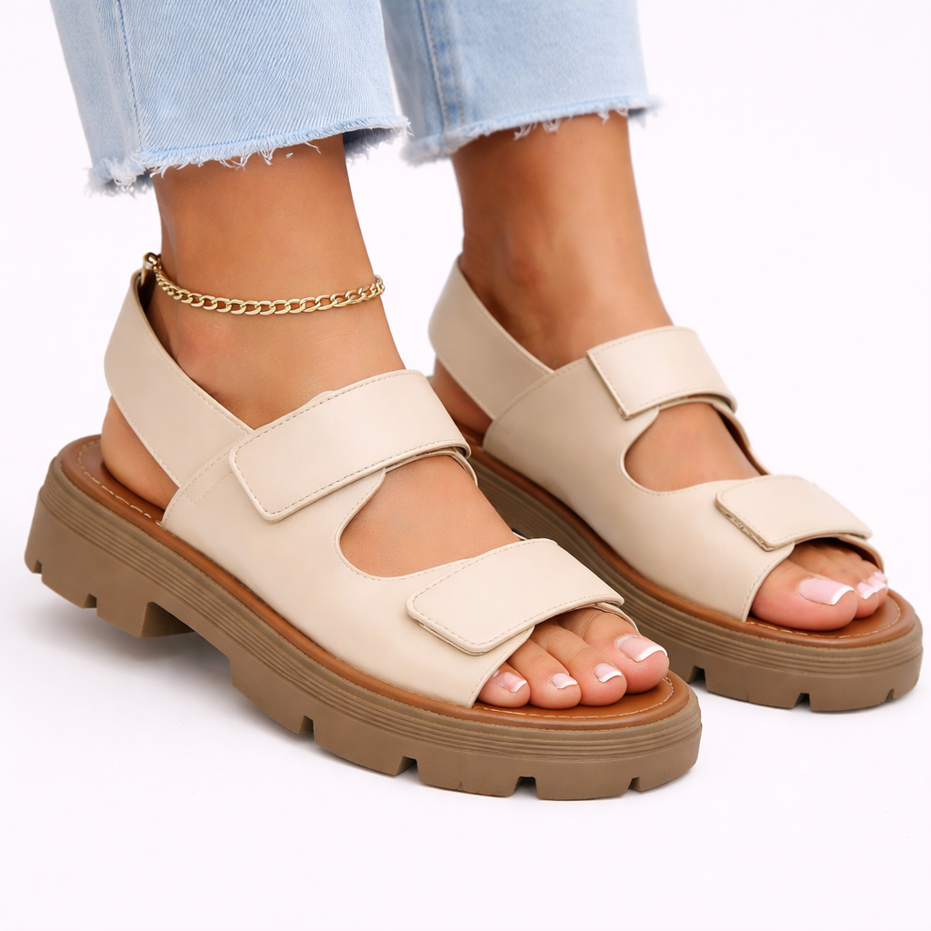 Chunky Platform Sandals Black Synthetic with Adjustable Straps for Women