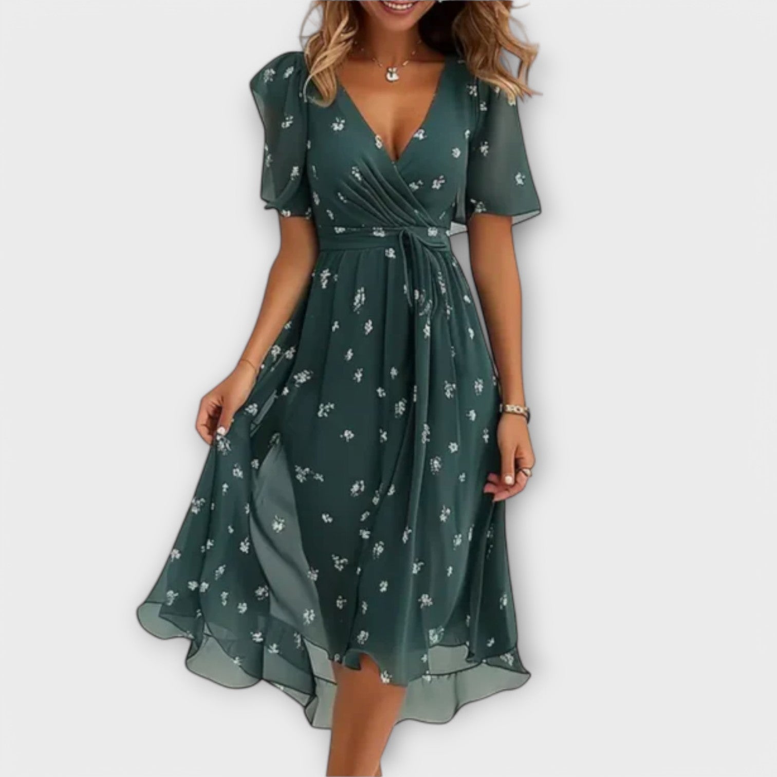 The Clara – Women's V-Neck Midi Dress | Huna