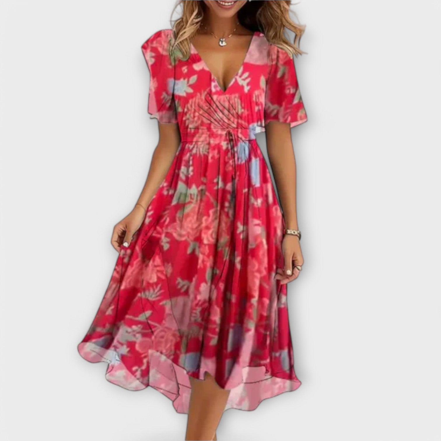 The Clara – Women's V-Neck Midi Dress | Huna