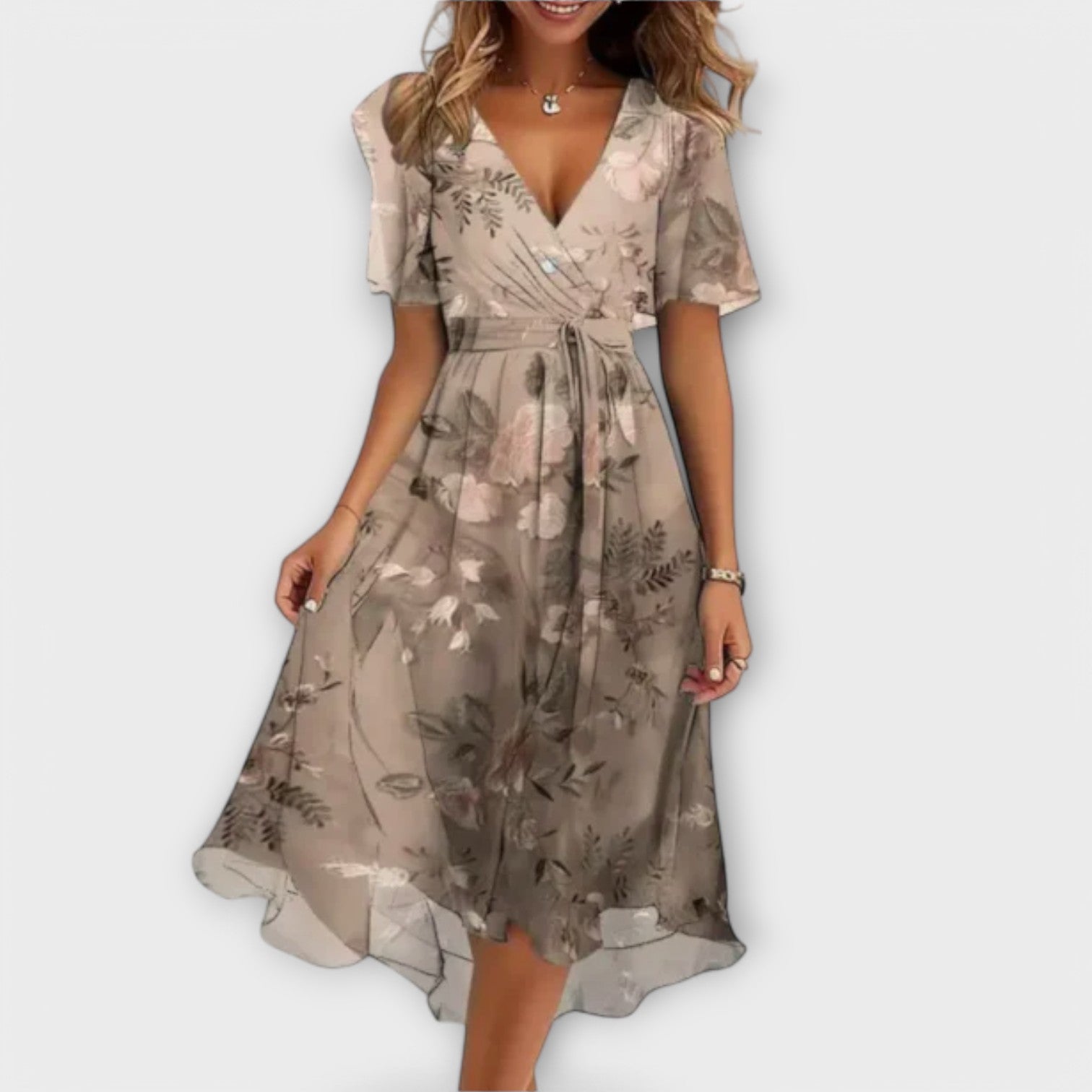 The Clara – Women's V-Neck Midi Dress | Huna