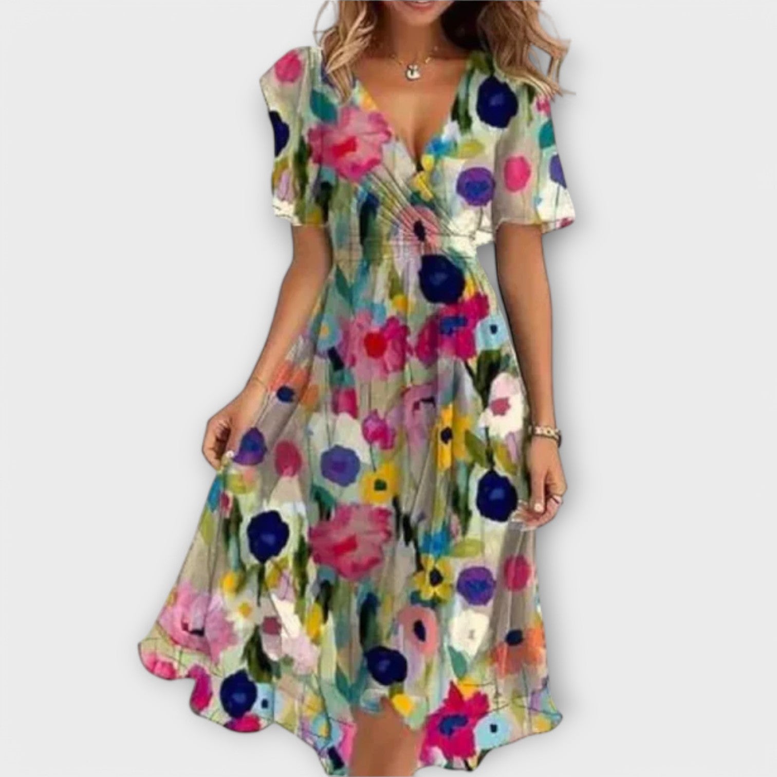 The Clara – Women's V-Neck Midi Dress | Huna