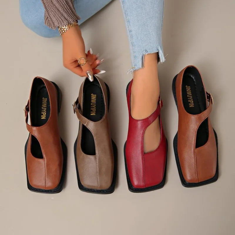 Women's Square Toe Mary Janes – Leather Strap | The Lisette | Huna