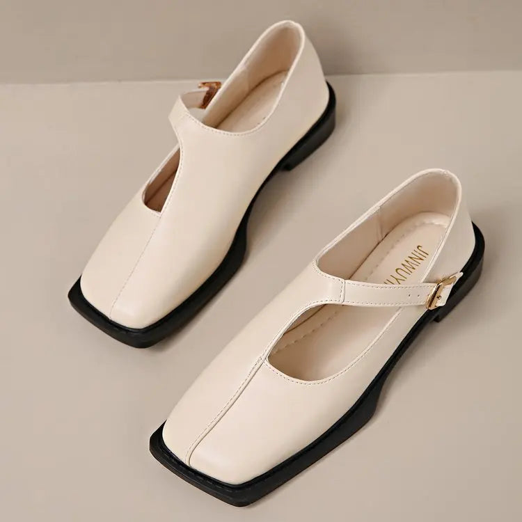 Women's Square Toe Mary Janes – Leather Strap | The Lisette | Huna