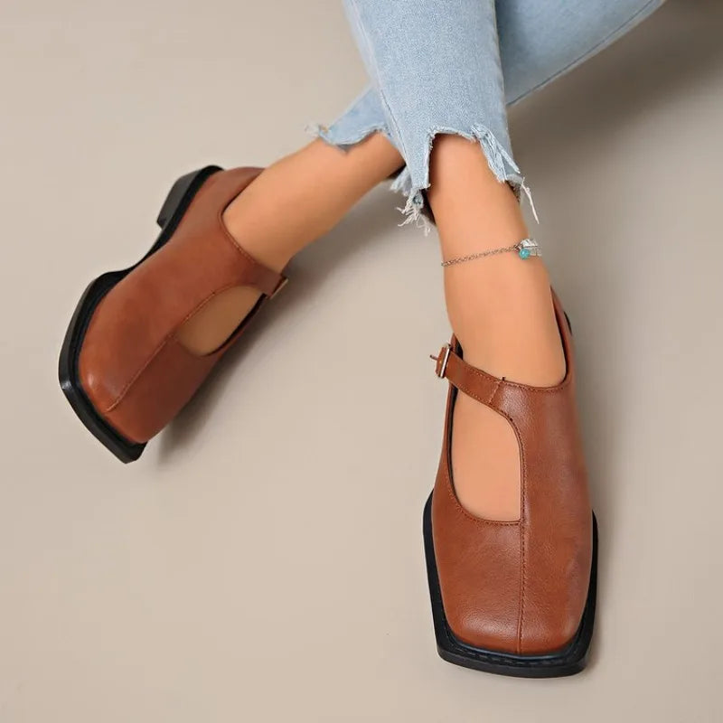 Women's Square Toe Mary Janes – Leather Strap | The Lisette | Huna