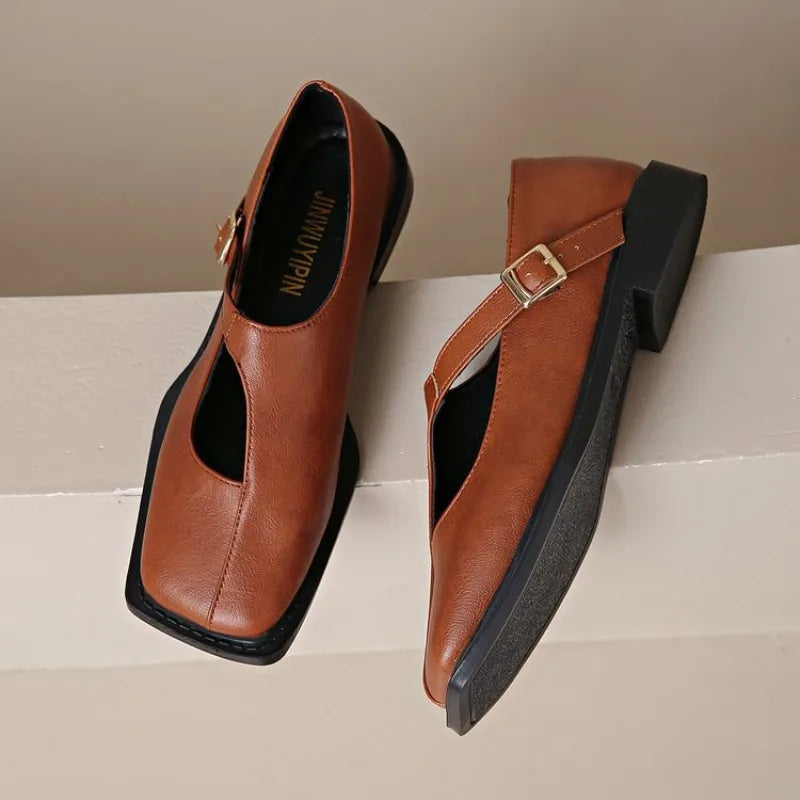 Women's Square Toe Mary Janes – Leather Strap | The Lisette | Huna
