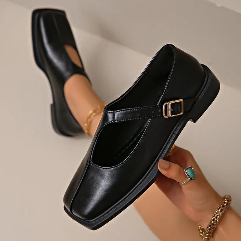 Women's Square Toe Mary Janes – Leather Strap | The Lisette | Huna