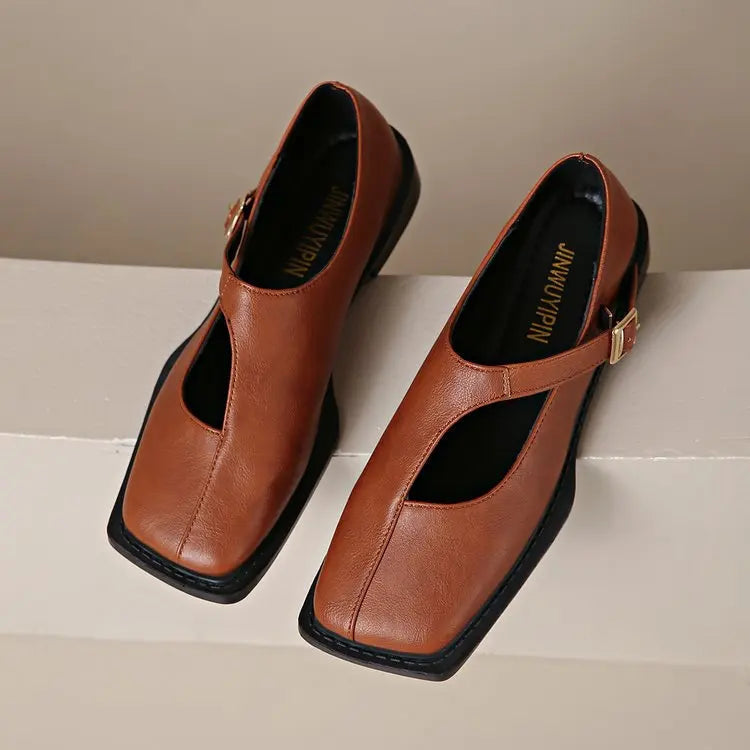 Women's Square Toe Mary Janes – Leather Strap | The Lisette | Huna
