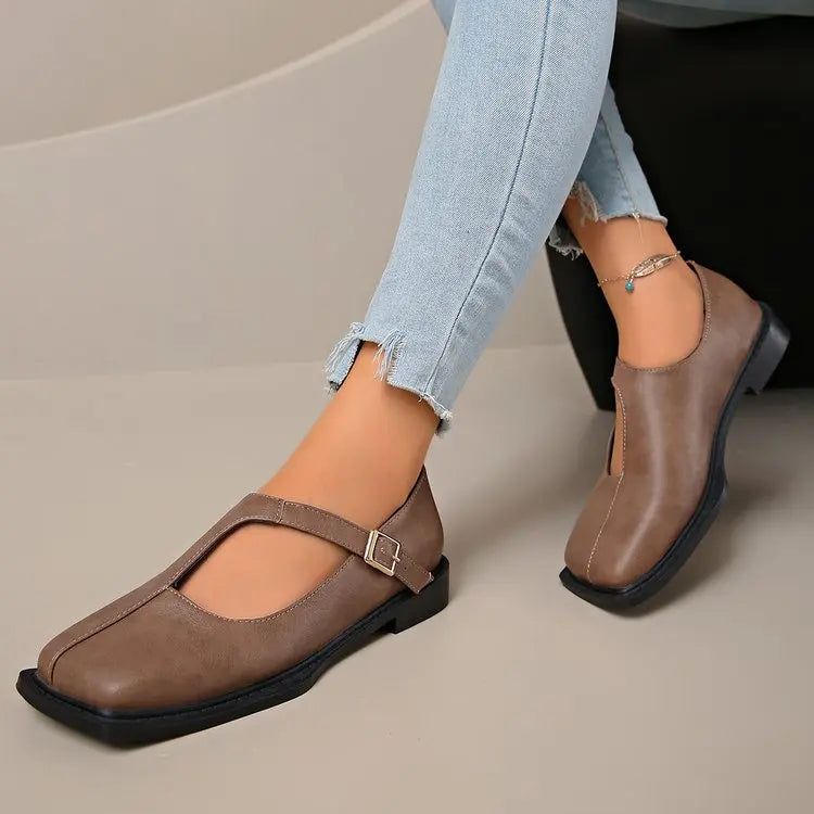 Women's Square Toe Mary Janes – Leather Strap | The Lisette | Huna