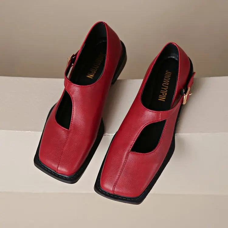 Women's Square Toe Mary Janes – Leather Strap | The Lisette | Huna