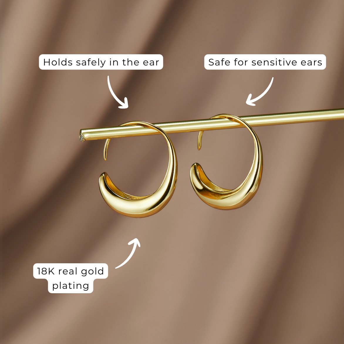 The Drop – Women's Classic Gold Drop Hoop Earrings | Huna Signatures