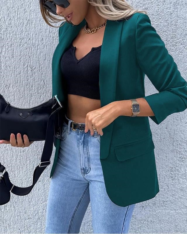 Women's Open Front Blazer UK – Shawl Collar Flap Pockets | The Iolande | Huna