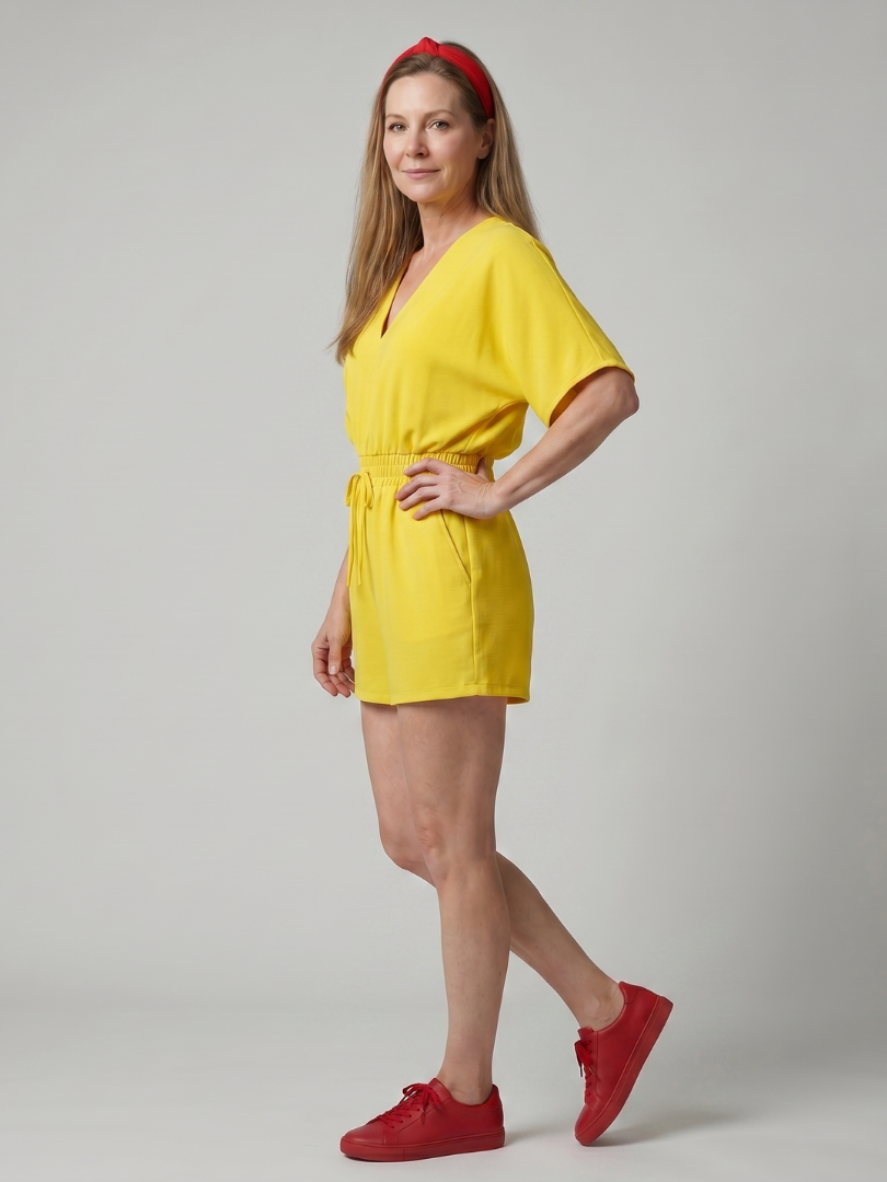 Women's Cold Shoulder Romper – V Neck Drawstring | The Cliona | Huna