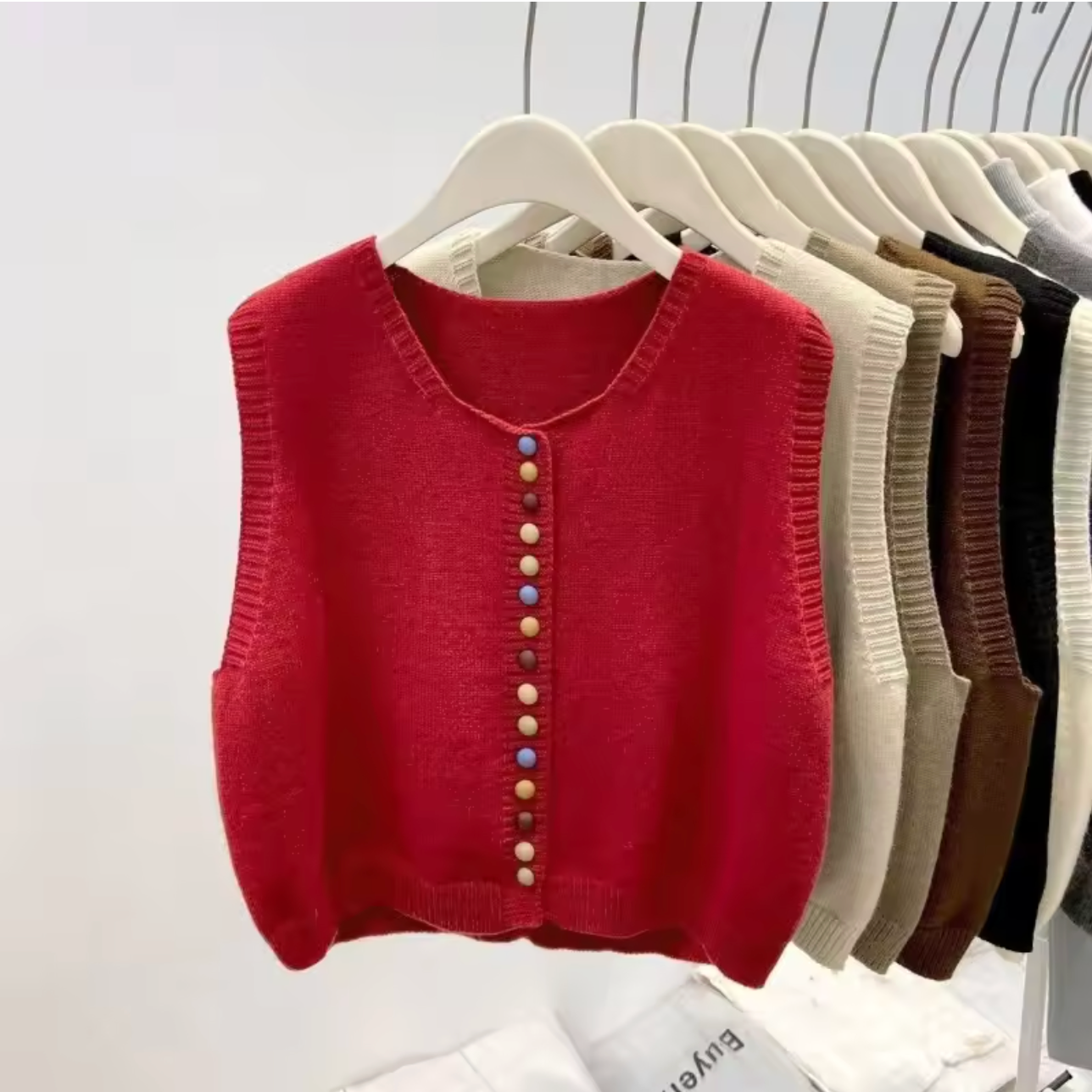 Women's Knit Vest UK – Color-Button Lightweight | The Simone | Huna