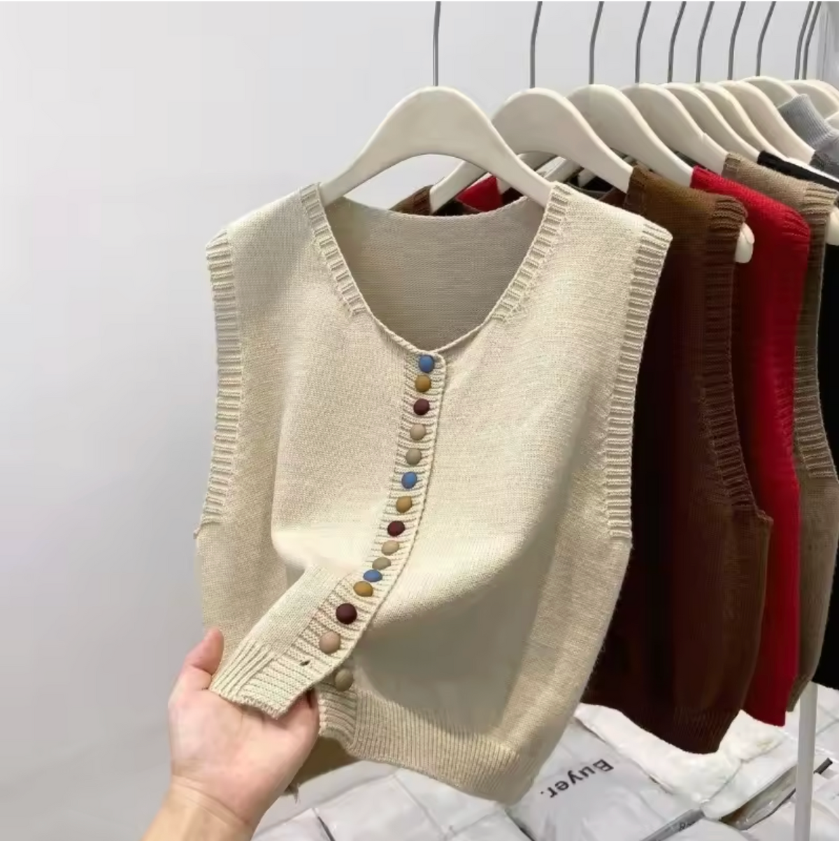 Women's Knit Vest UK – Color-Button Lightweight | The Simone | Huna