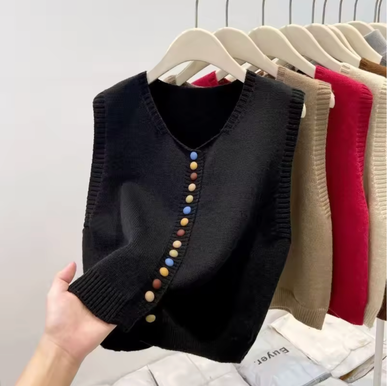 Women's Knit Vest UK – Color-Button Lightweight | The Simone | Huna