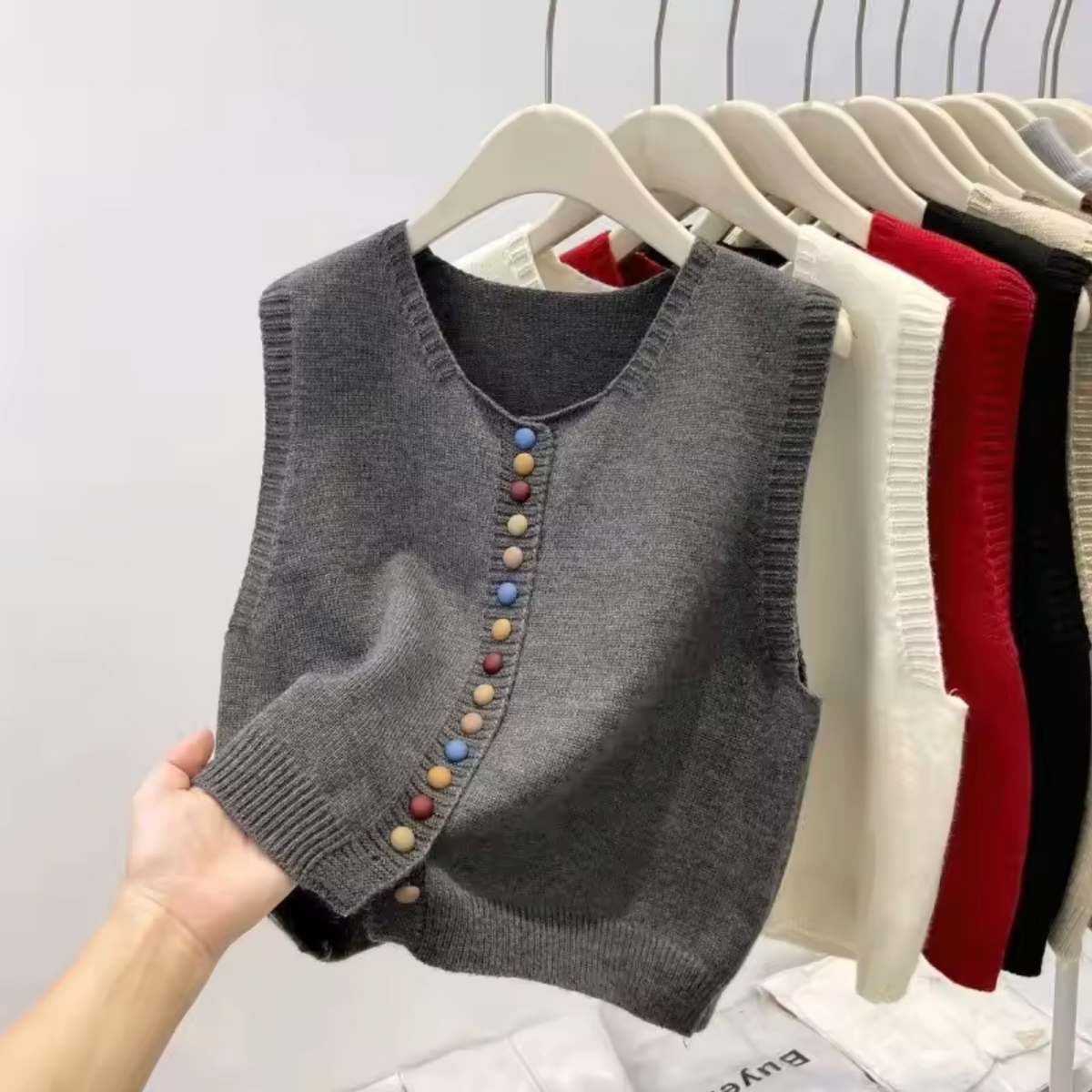 Women's Knit Vest UK – Color-Button Lightweight | The Simone | Huna