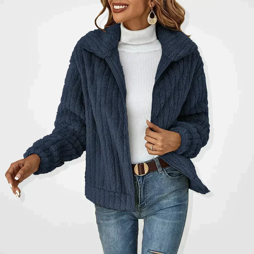 Women's Teddy Fleece Jacket UK – Cosy Zip Front Collar | The Aveline | Huna