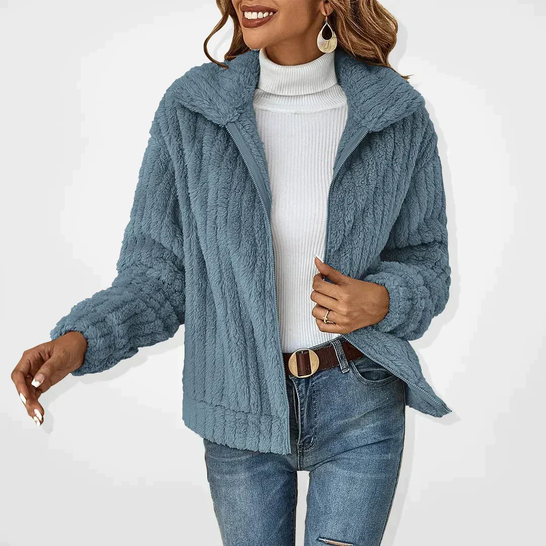 Women's Teddy Fleece Jacket UK – Cosy Zip Front Collar | The Aveline | Huna