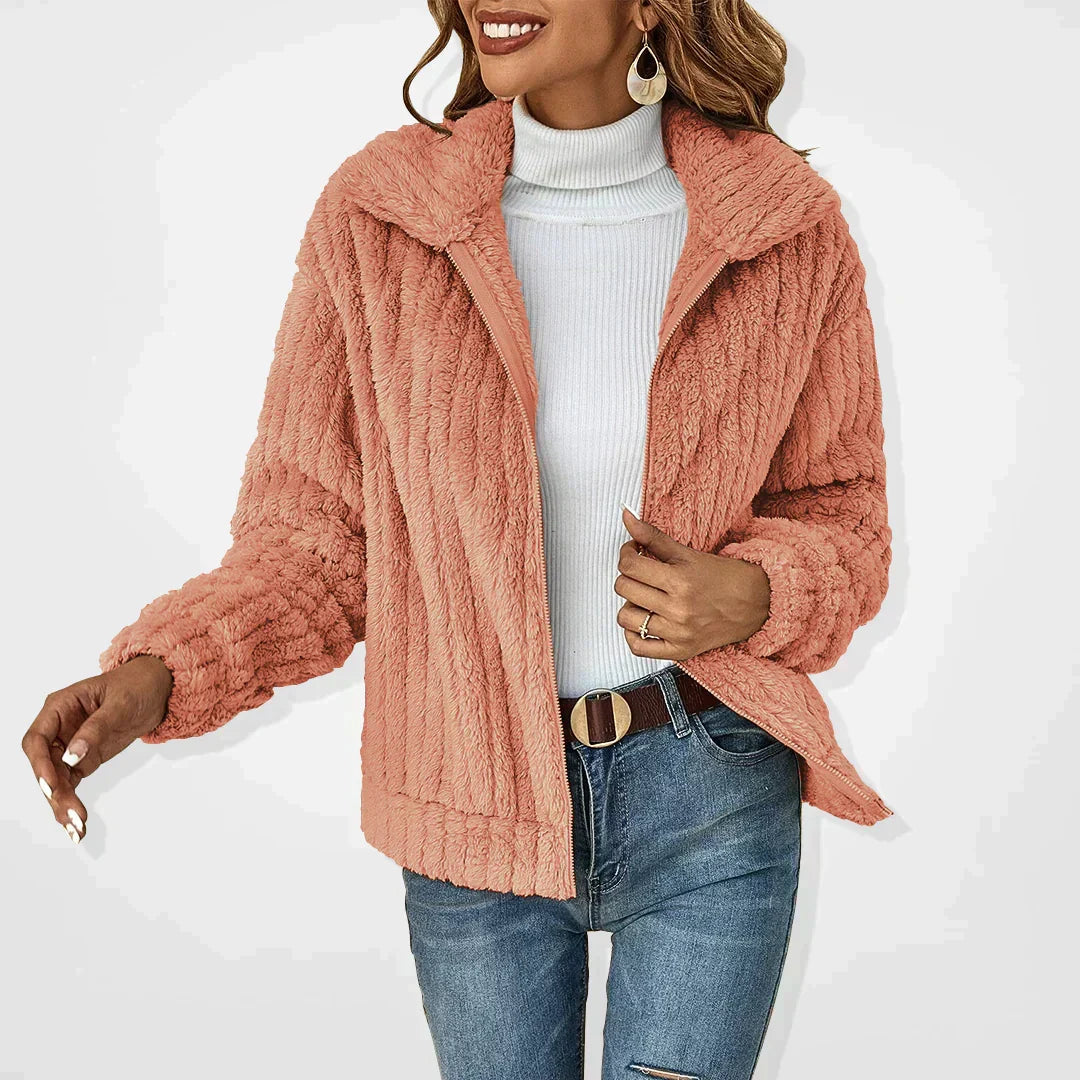 Women's Teddy Fleece Jacket UK – Cosy Zip Front Collar | The Aveline | Huna