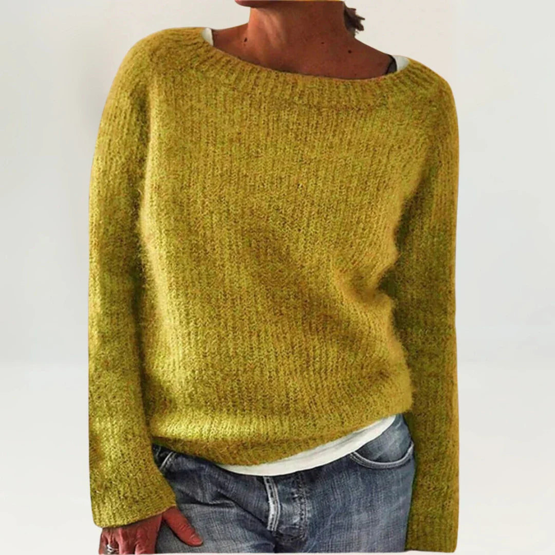 Women's Cozy Sweater UK – Yellow Knit Relaxed Fit | The Solaine | Huna