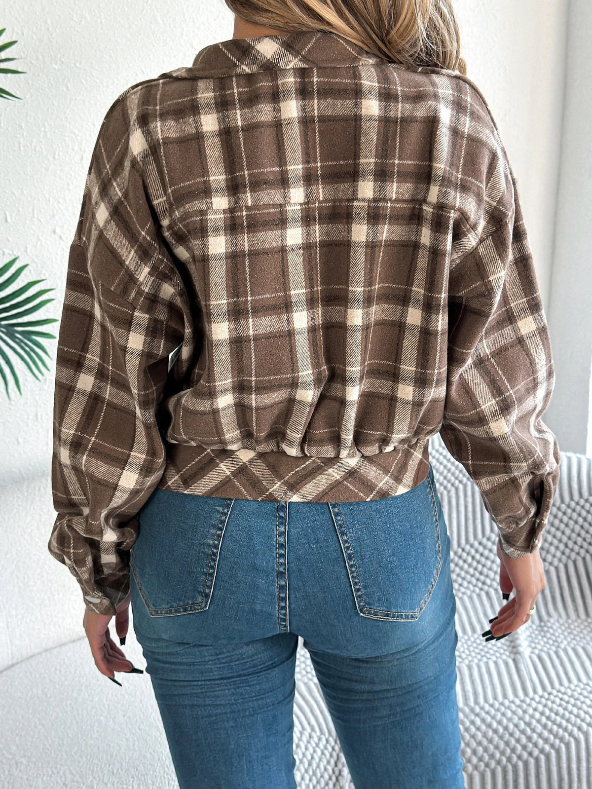 Women's Cropped Plaid Shacket UK – Button Front Chest Pockets | The Ottilie | Huna
